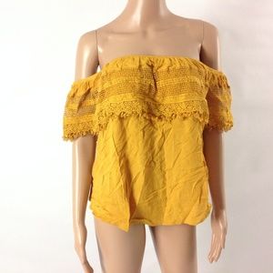 New Braeve Women's Off Shoulder Blouse Orange Sz M Boho Chic Lagenlook Mustard
